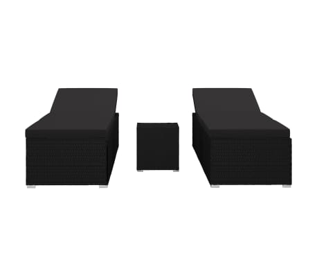 vidaXL Jeu de chaise longue de jardin 3 pcs Résine tressée Noir