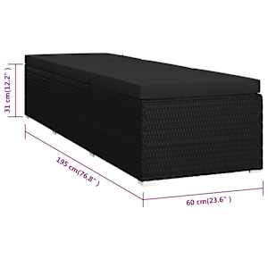 Zahradní ležáky s polštářem 3 pcs Černá Poly ratan - obrázek 13