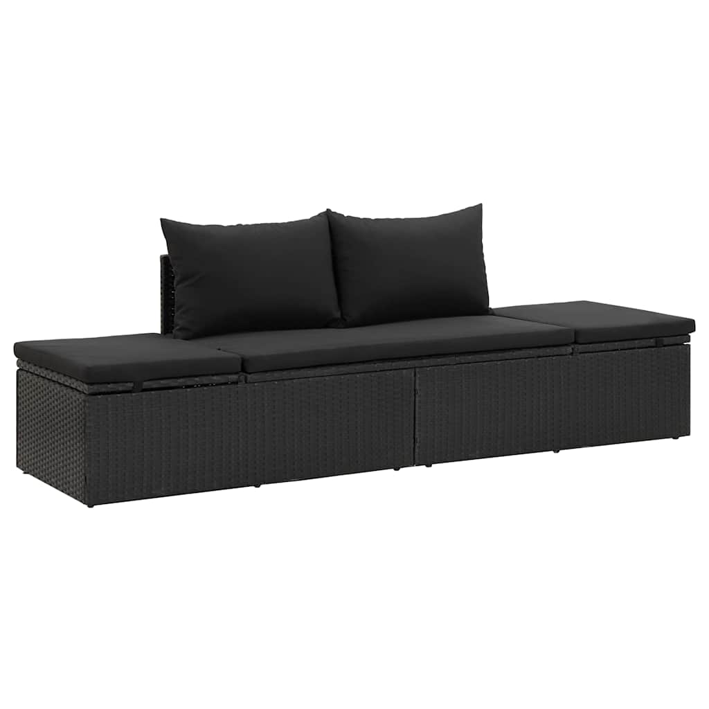 

vidaXL Sun Bed with Cushions Poly Rattan Black