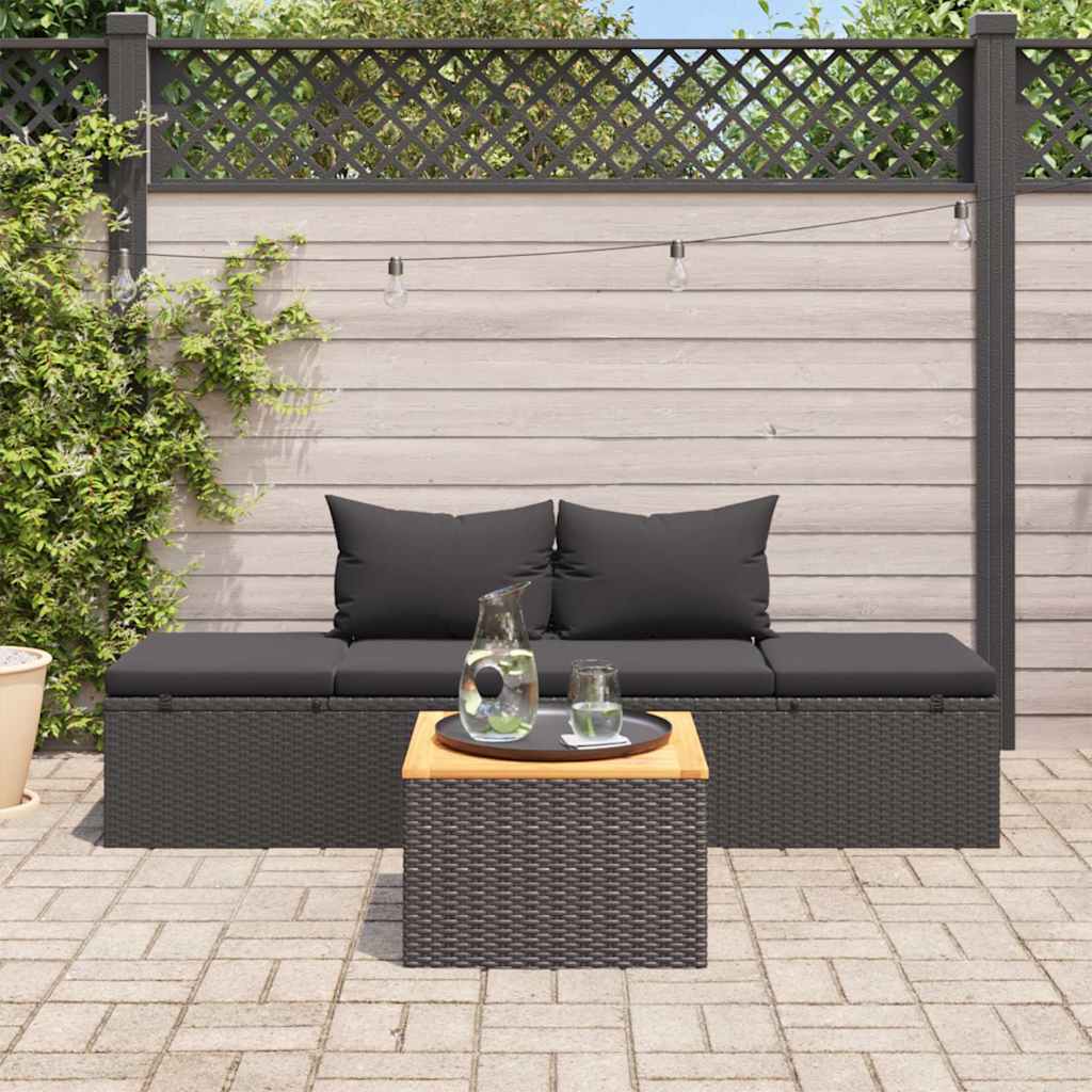 vidaXL Ligbed met kussens poly rattan zwart afbeelding