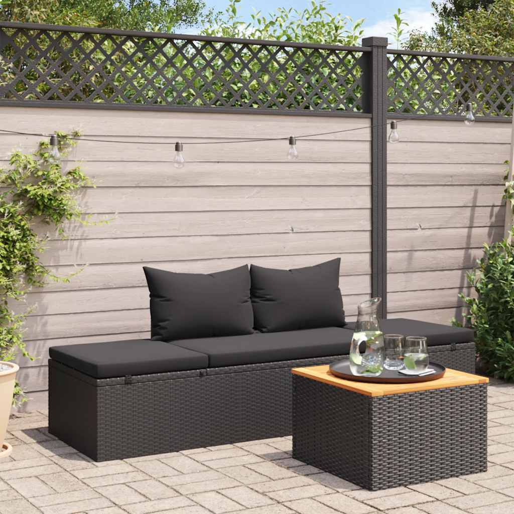 vidaXL Sonnenliege mit Auflage Poly Rattan Schwarz