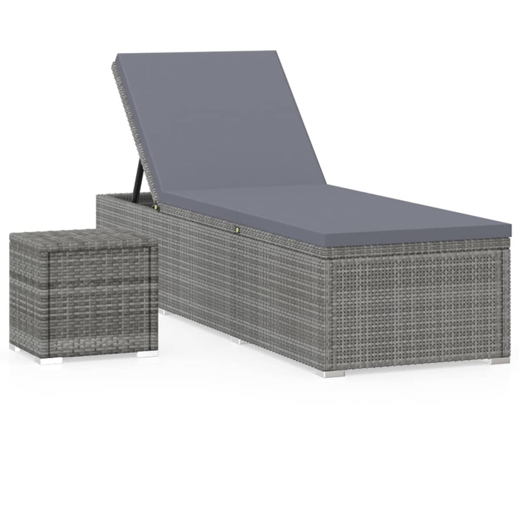 

vidaXL Sun Lounger with Cushion and Tea Table Poly Rattan Gray