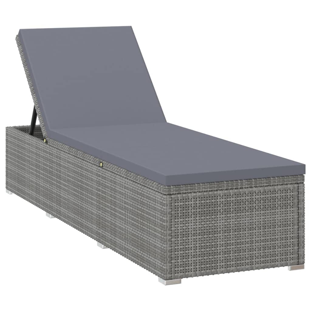 vidaXL Ligbed met kussen en theetafel poly rattan grijs afbeelding