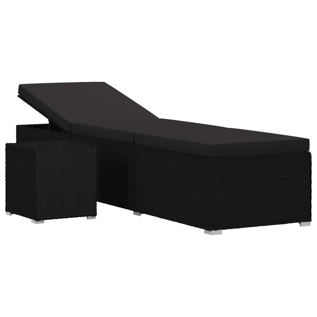 

vidaXL Sun Lounger with Cushion and Tea Table Poly Rattan Black