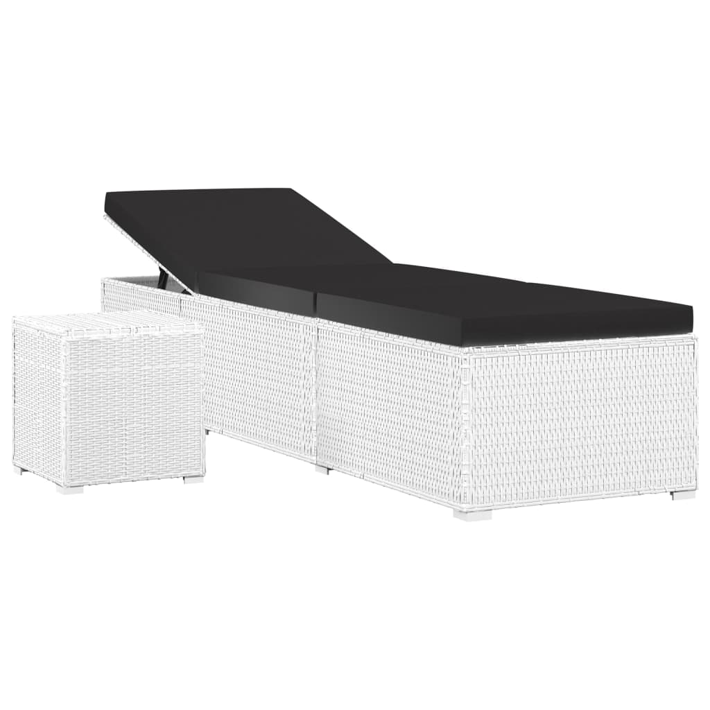 

vidaXL Sun Lounger with Cushion and Tea Table Poly Rattan White