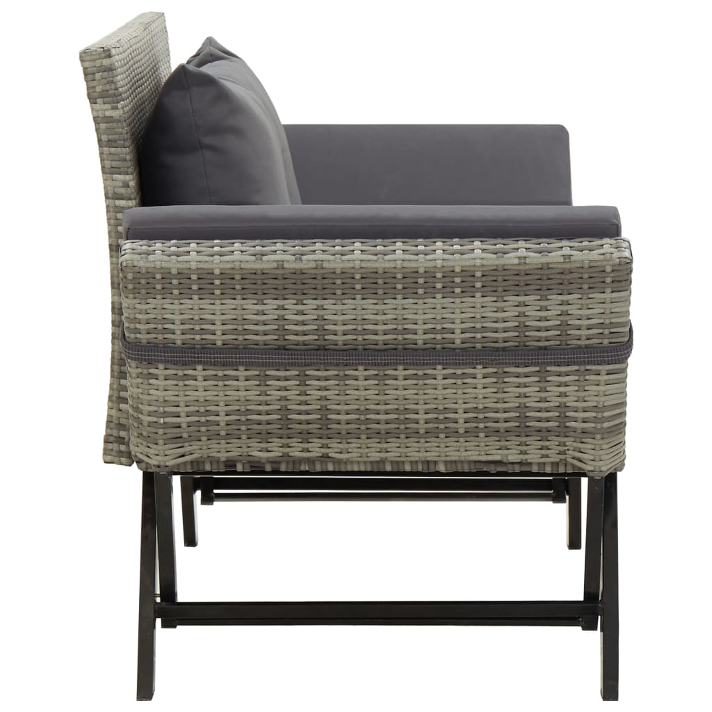 vidaXL Patio Bench with Cushions 69.3" Gray Poly Rattan