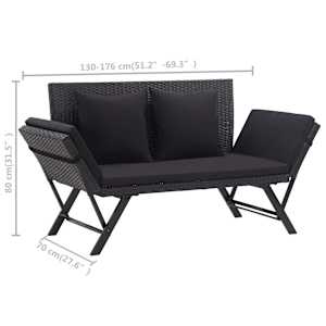 Zahradní lavice s poduškami 176 cm černá polyratan - obrázek 10
