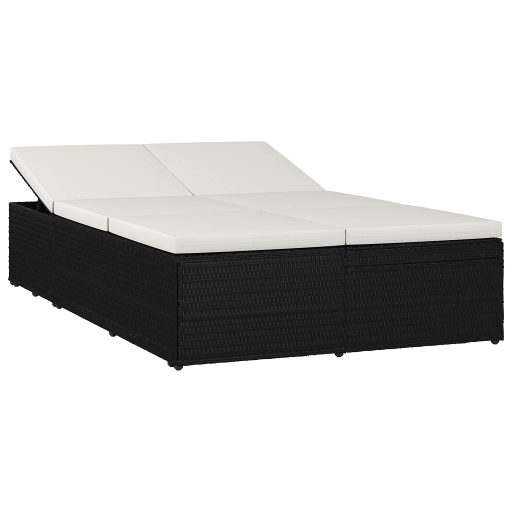 

vidaXL Convertible Sun Bed with Cushion Poly Rattan Black