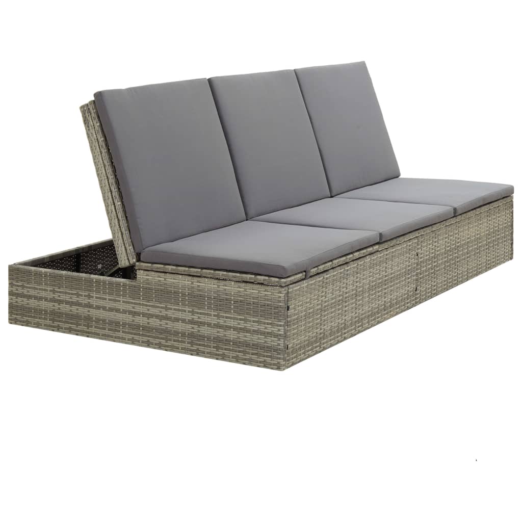 Sunbed Patio Double Chaise Lounge Sun Bed with Cushion Poly Rattan vidaXL vidaXL