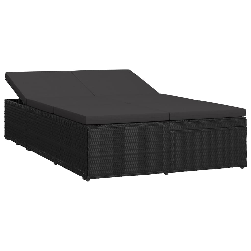 

vidaXL Convertible Sun Bed with Cushion Poly Rattan Black