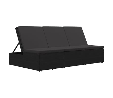 vidaXL Convertible Sun Bed with Cushion Poly Rattan Black