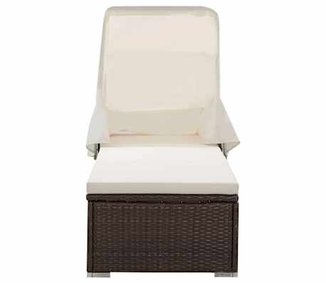 vidaXL Sun Lounger with Canopy and Cushion Poly Rattan Brown