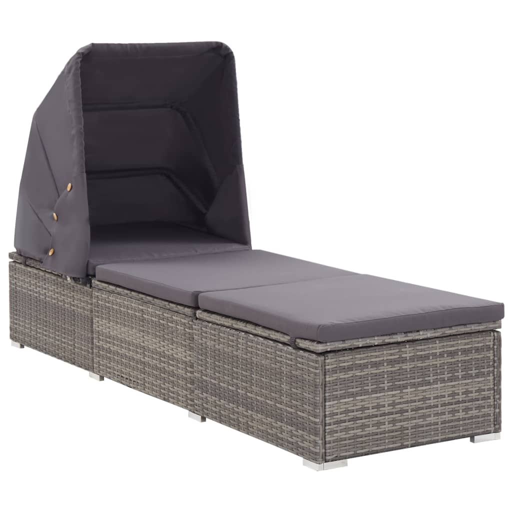 vidaXL 2-Person Sunbed with Cushion Gray Poly Rattan