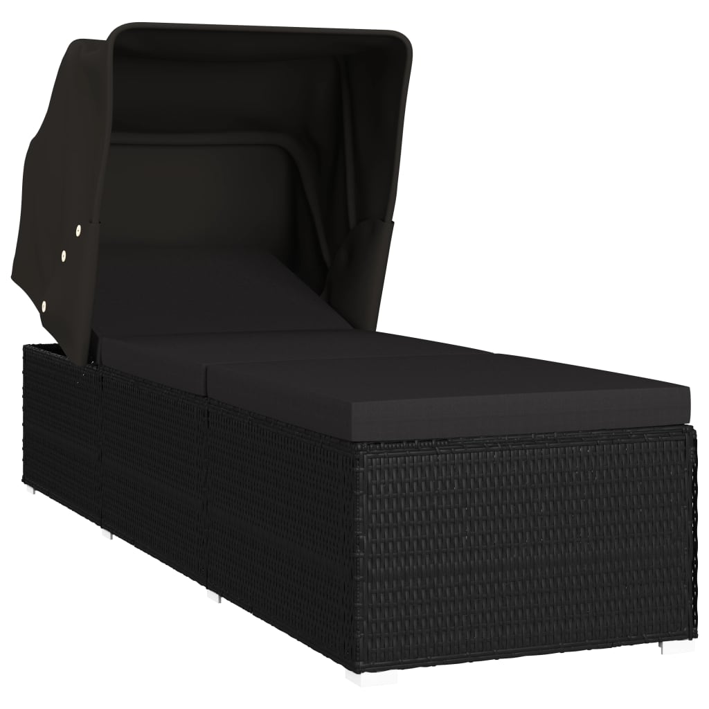 

vidaXL Sun Lounger with Canopy and Cushion Poly Rattan Black