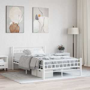 vidaXL voodiraam, valge, metall, 140 x 200 cm