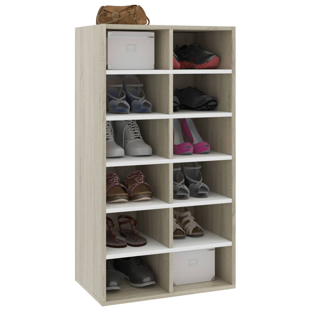 vidaXL Shoe Rack White and Sonoma Oak 21.3"x13.4"x39.6" Engineered Wood