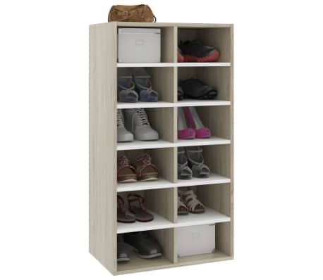 vidaXL Shoe Rack White and Sonoma Oak 54x34x100.5 cm Engineered Wood