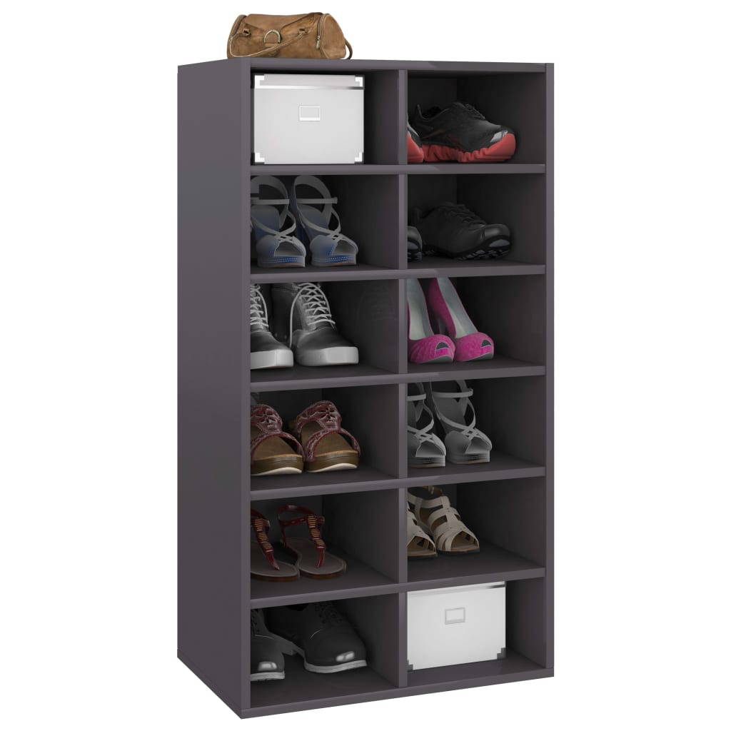 vidaXL Shoe Rack High Gloss Grey 54x34x100.5 cm Engineered Wood