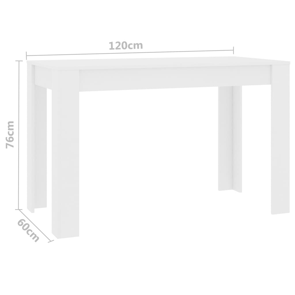 Fehér forgácslap étkezőasztal 120 x 60 x 76 cm 