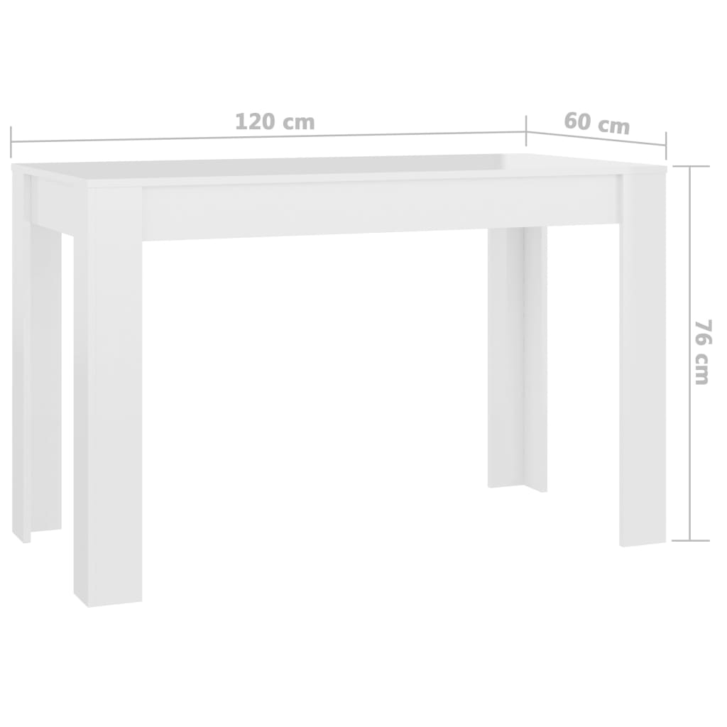 Magasfényű fehér szerelt fa étkezőasztal 120 x 60 x 76 cm 