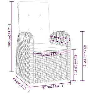 Nastavitelné zahradní židle 2 ks s poduškami polyratan šedé - obrázek 7