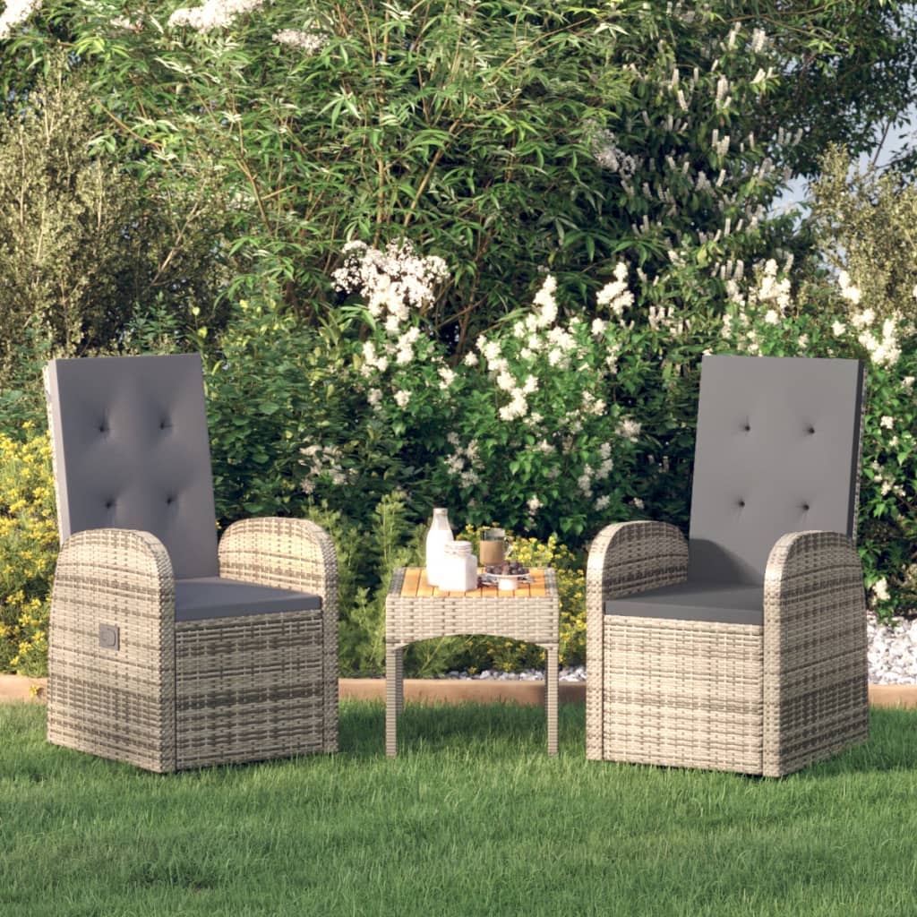 Nastavitelné zahradní židle 2 ks s poduškami polyratan šedé