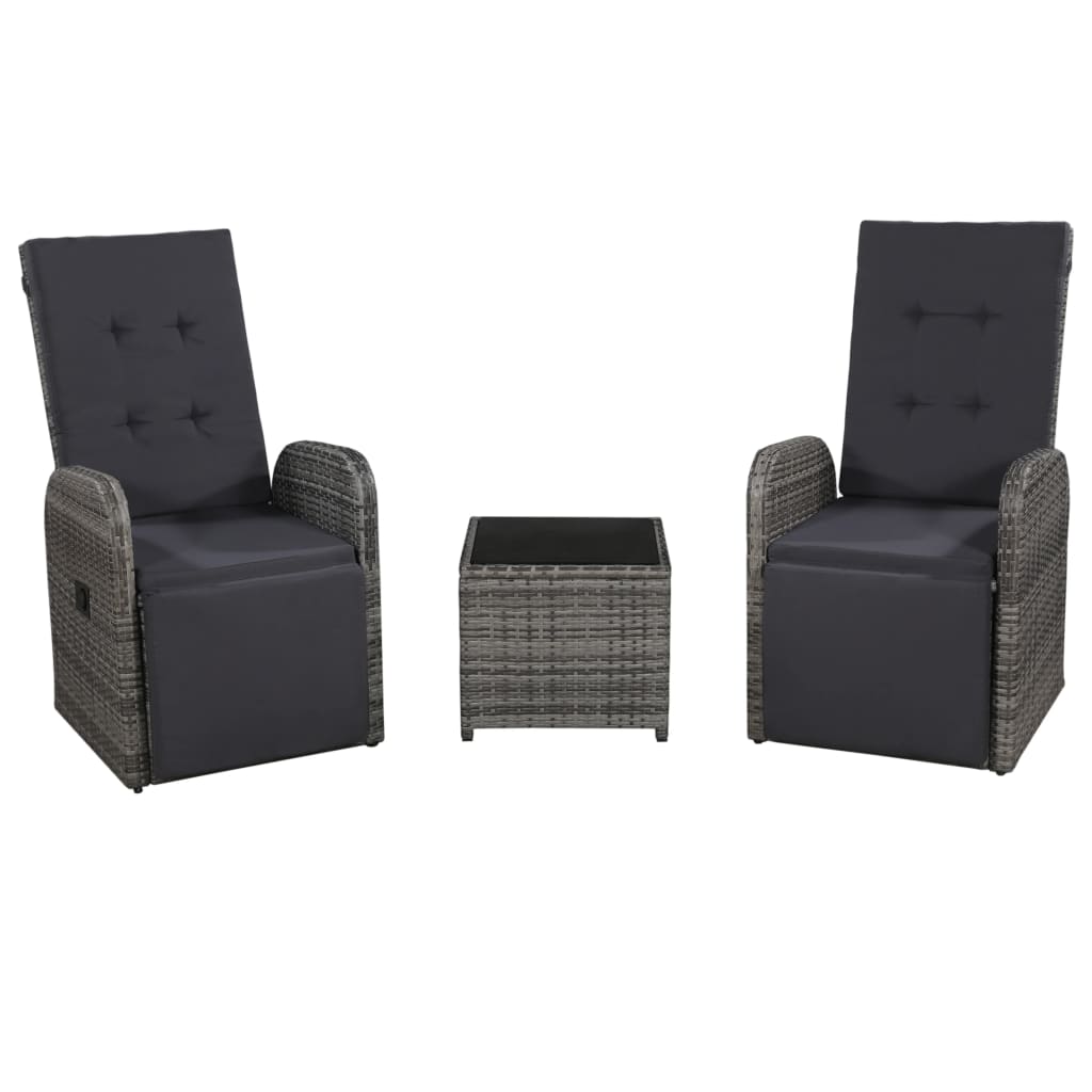 

vidaXL 3 Piece Bistro Set with Cushions Poly Rattan Gray