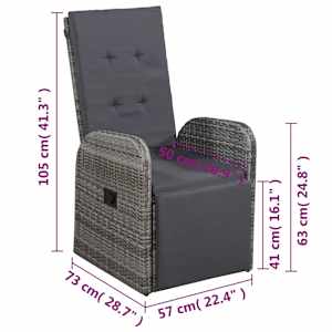 3dílný bistro set s poduškami polyratan šedý - obrázek 6