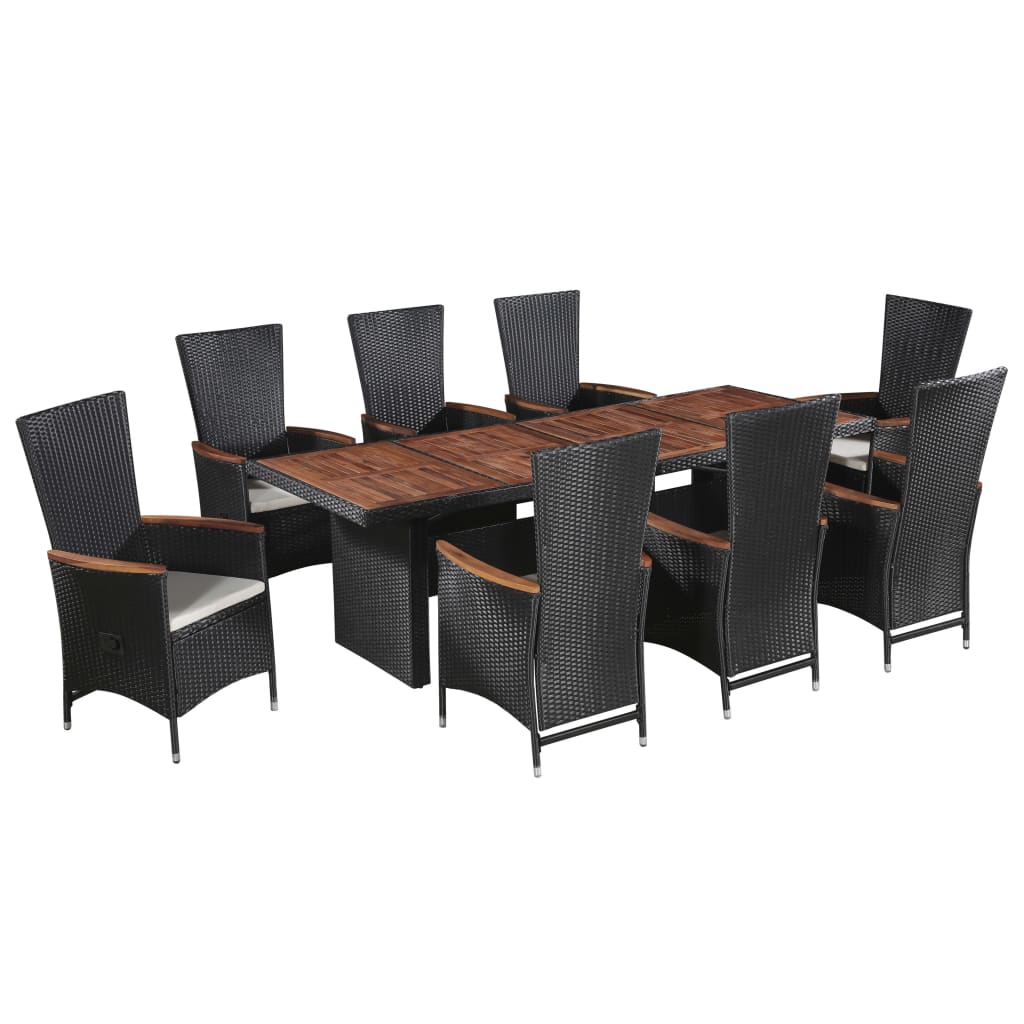 

vidaXL 9 Piece Patio Dining Set with Cushions Poly Rattan Black