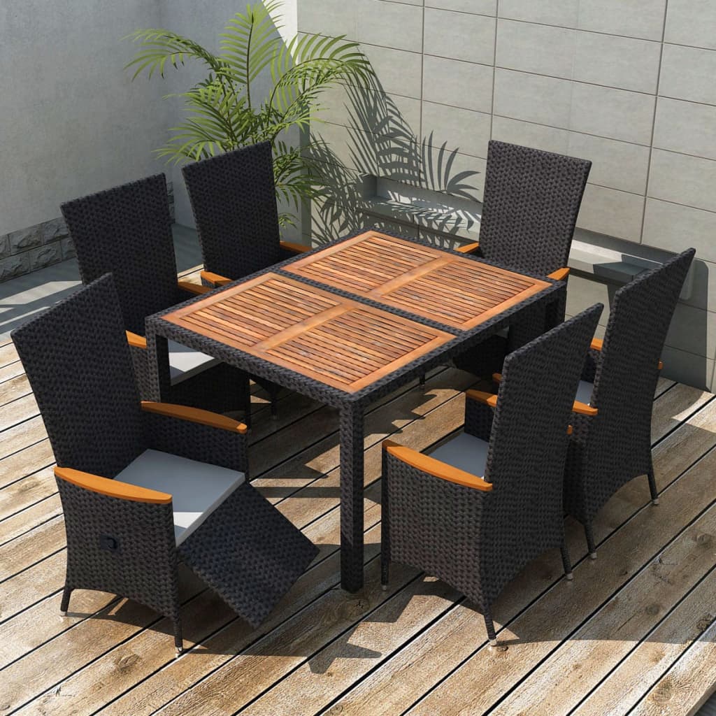 vidaXL Set mobilier de exterior 7 piese negru poliratan lemn acacia