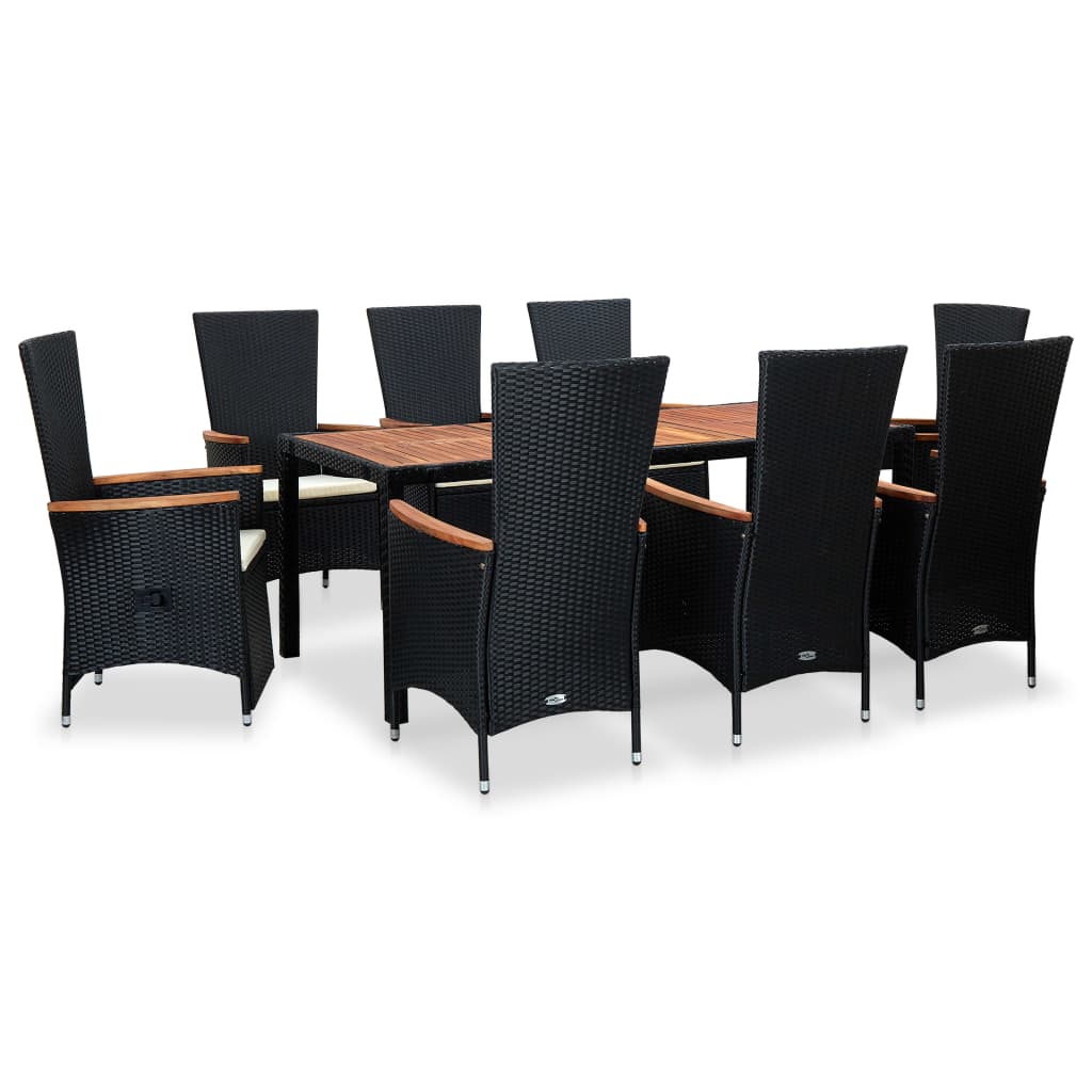 

vidaXL 9 Piece Patio Dining Set with Cushions Poly Rattan Black