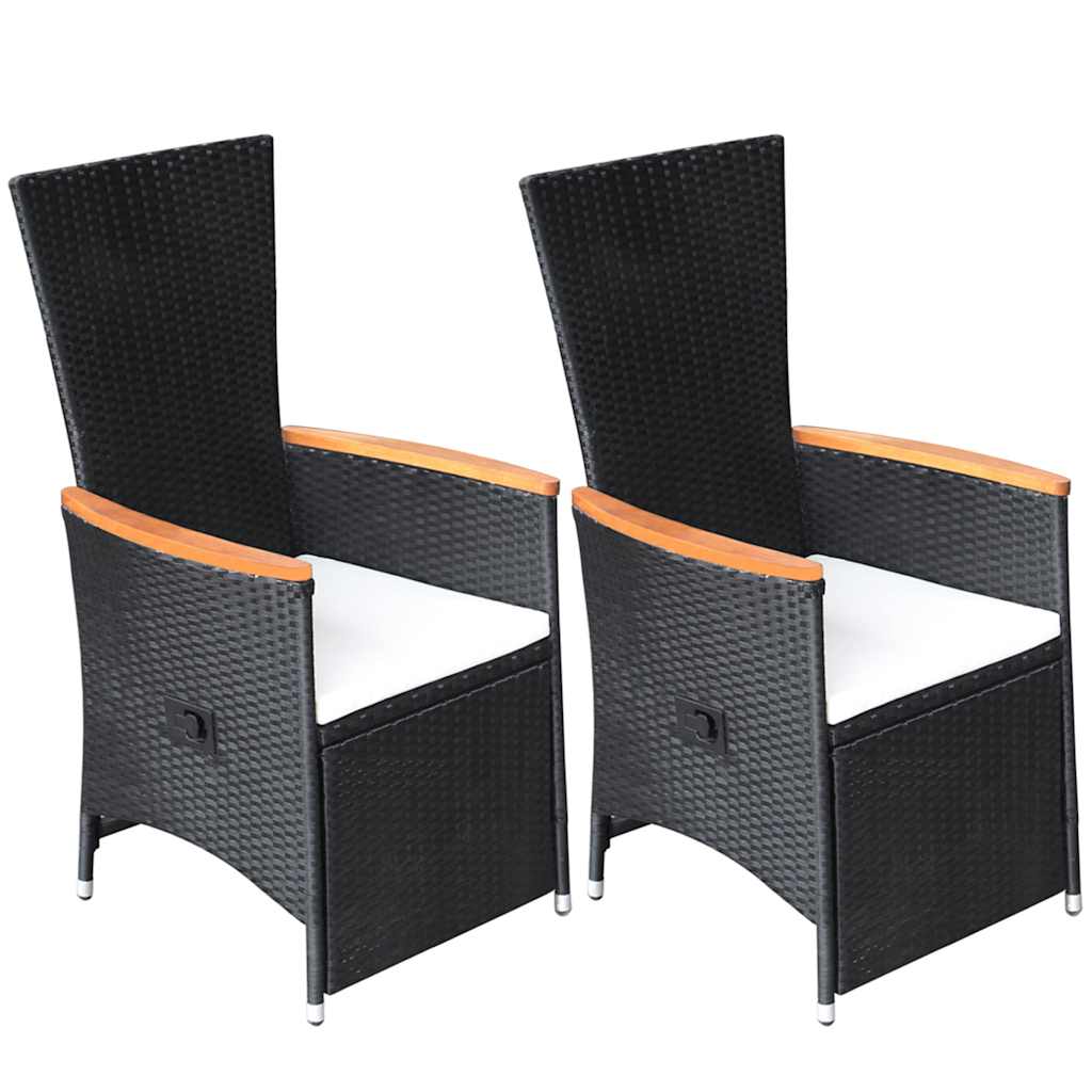 vidaXL havestole 2 stk. med lænefunktion og hynder polyrattan sort