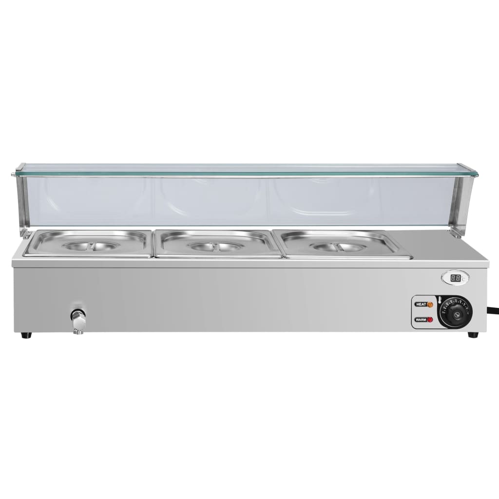 

vidaXL Voedselwarmer bain-marie met 3 schalen GN 1/2 roestvrij staal