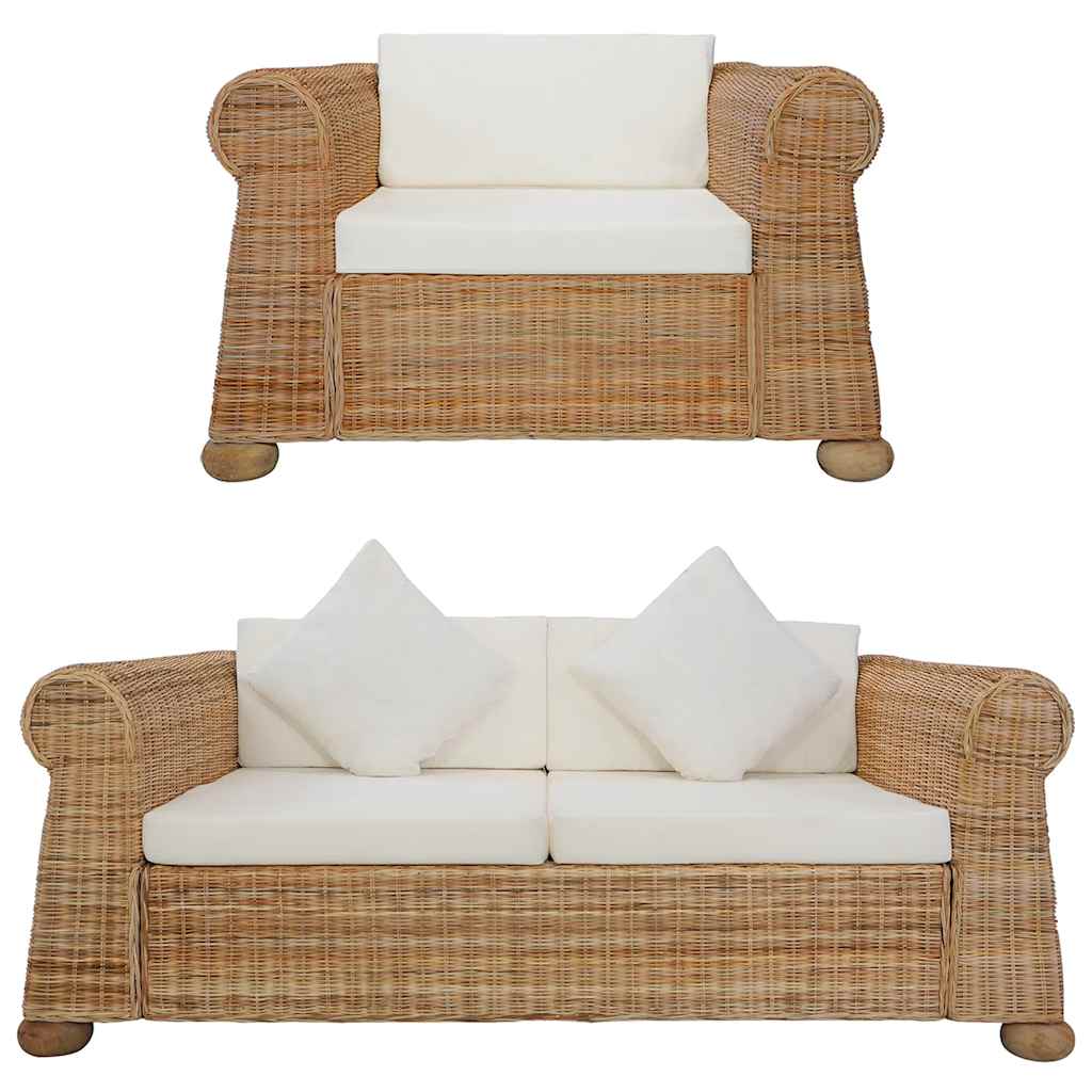 vidaXL 2 részes természetes rattan kanapészett párnákkal