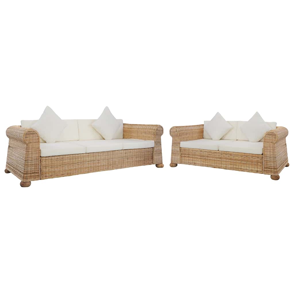 vidaXL Set de canapele cu perne, 2 piese, natural, ratan