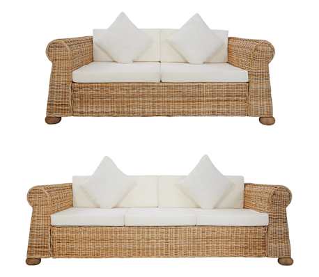 vidaXL Set de canapele cu perne, 2 piese, natural, ratan