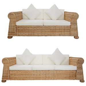 vidaXL Set de canapele cu perne, 2 piese, natural, ratan