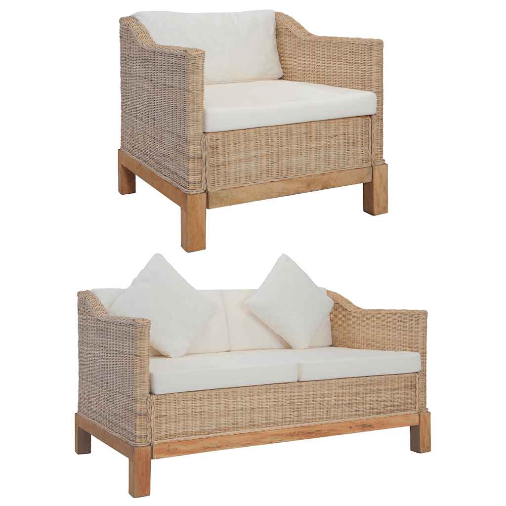 vidaXL Set de canapele cu perne, 2 piese, culoare naturală, ratan