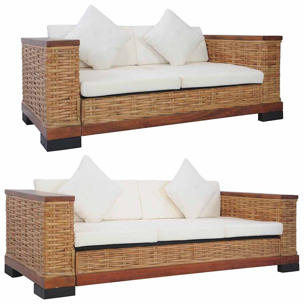 vidaXL Set canapele cu perne, 2 piese, maro, ratan natural