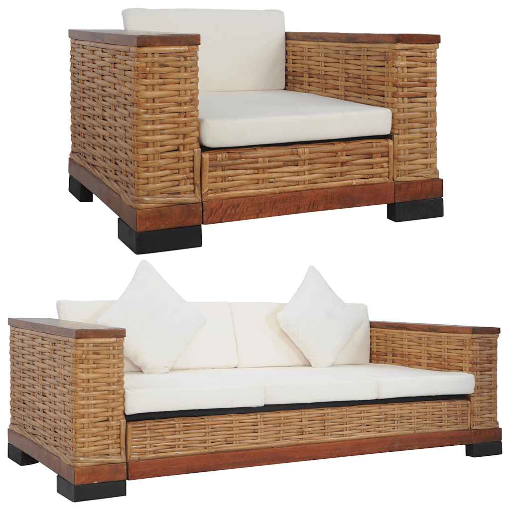 vidaXL Set de canapele cu perne, 2 piese, maro, ratan natural