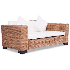 vidaXL 2-tlg. Sofagarnitur mit Auflagen Natur Rattan