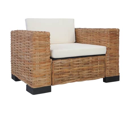 vidaXL Sofos komplektas su pagalvėlėmis, 3d., natūr. spalvos, ratanas