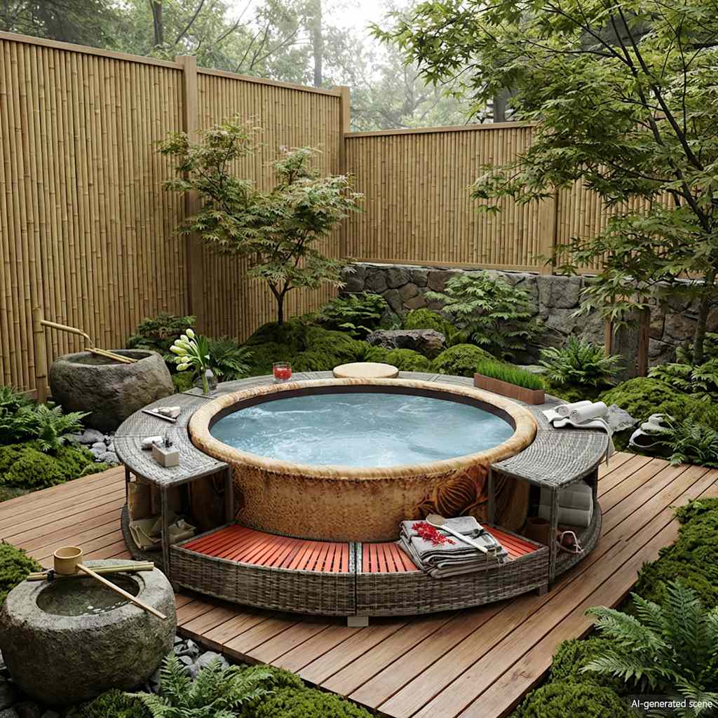 vidaXL Mobilier de împrejmuire cadă cu hidromasaj, gri, poliratan