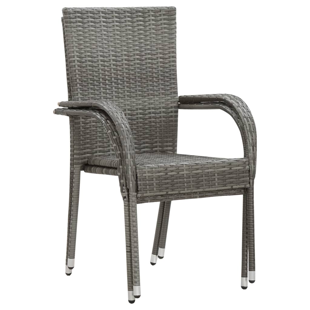  Stohovateľné vonkajšie stoličky 2 ks, sivé, polyratan