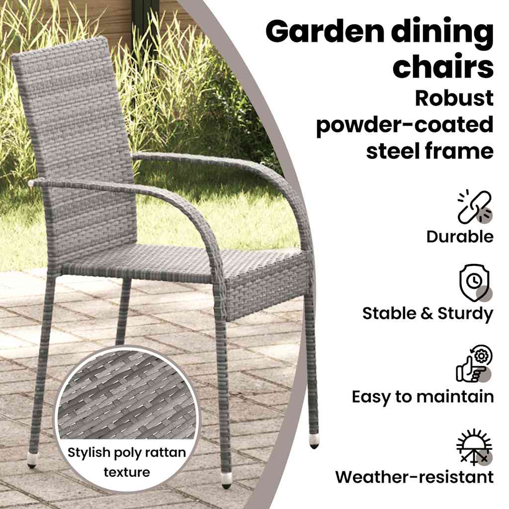 Stackable Outdoor Chairs - Poly Rattan in Brown, Black, Gray vidaXL - Picture 21 of 45