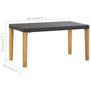 Zahradní lavice 120 cm černá polyratan a masivní akácie - obrázek 6