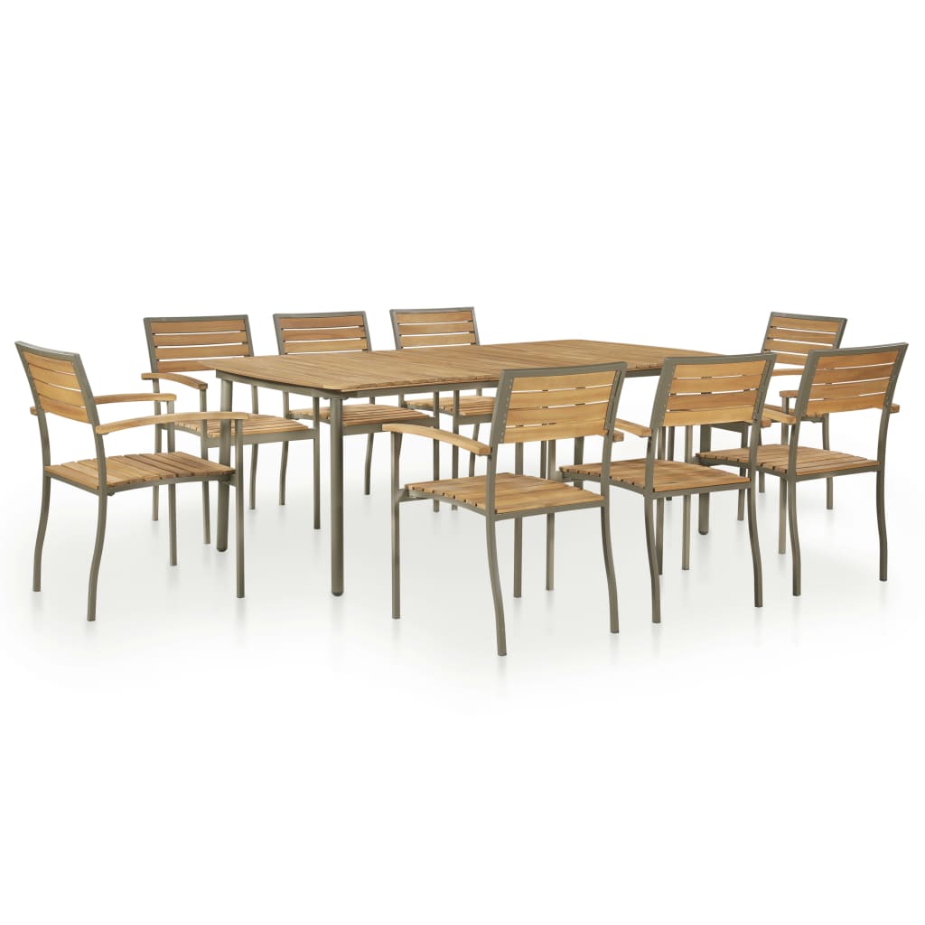 Image of vidaXL 9 Piece Outdoor Dining Set Solid Acacia Wood and Steel