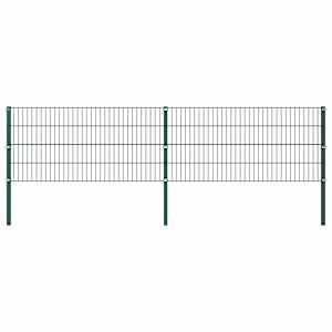 Ograjni panel s stebrički iz železa 349x80 cm zelen