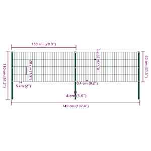Plotový panel se sloupky železný 349 x 80 cm zelený - obrázek 5