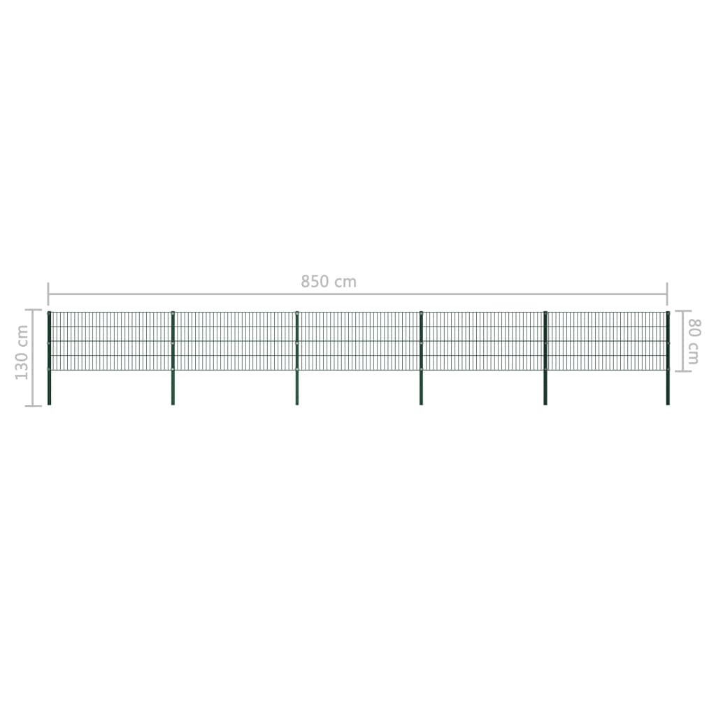 Panou de gard cu stâlpi, verde, 8,5 m, fier
